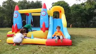 SHA 2020108 Inflatable Space Base Rocket Bounce House Jumping Castle Kids Bounce Long Slider