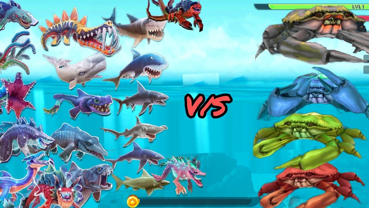 Hungry Shark Evolution: усиление монстра-врага. Все акулы против крабов. Игра. #новый