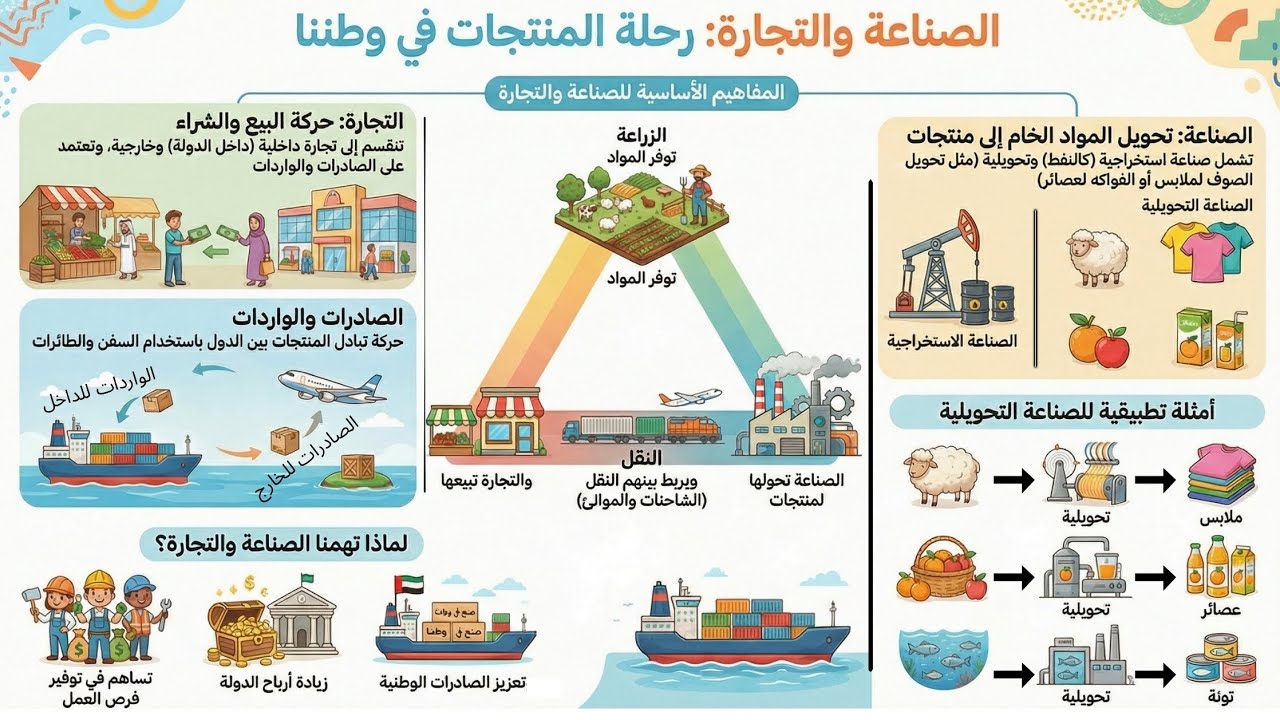 الصناعة و التجارة في بلادي 🇦🇪 | شرح مبسط للصف الرابع 