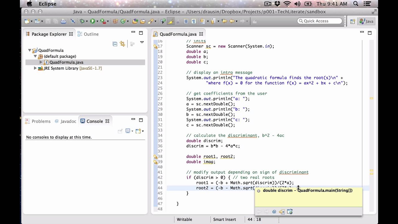 quadratic equation solver java