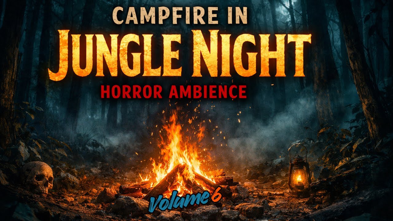 Jungle Night Campfire 🔥 Dark Horror Background Sound For Deep Sleeping With Horror SFX
