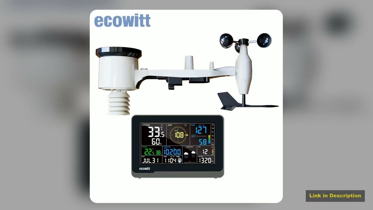 Ecowitt WS3900 WiFi Weather Station with 75inch Color LCD Display Console and 7in1 Outdoor Solar