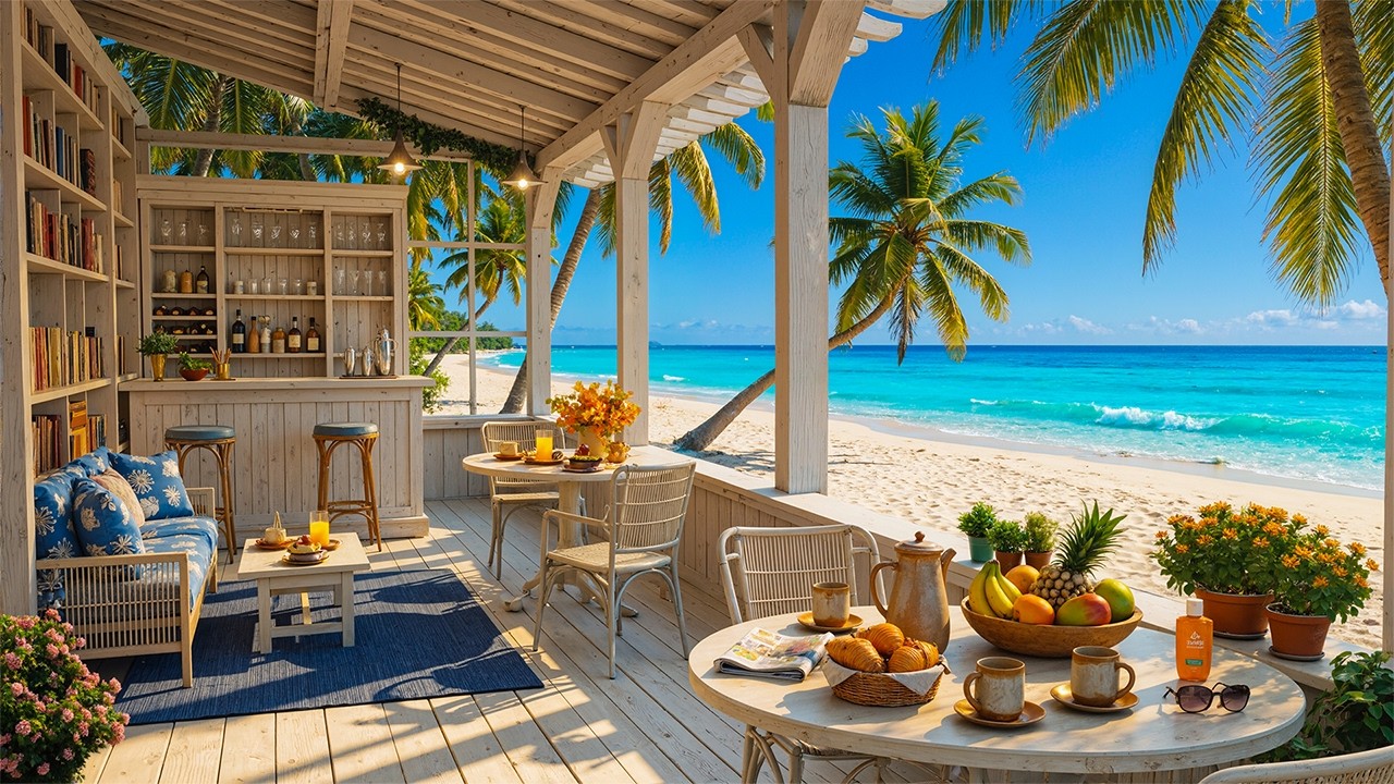 Serene Bossa Nova at Seaside Cafe Ambience 🌊 Calm of Morning Jazz & Waves Sounds for Relaxation