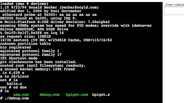 Hello World in assembly (DOS) in Linux, in Javascript, in a browser, on OS X.