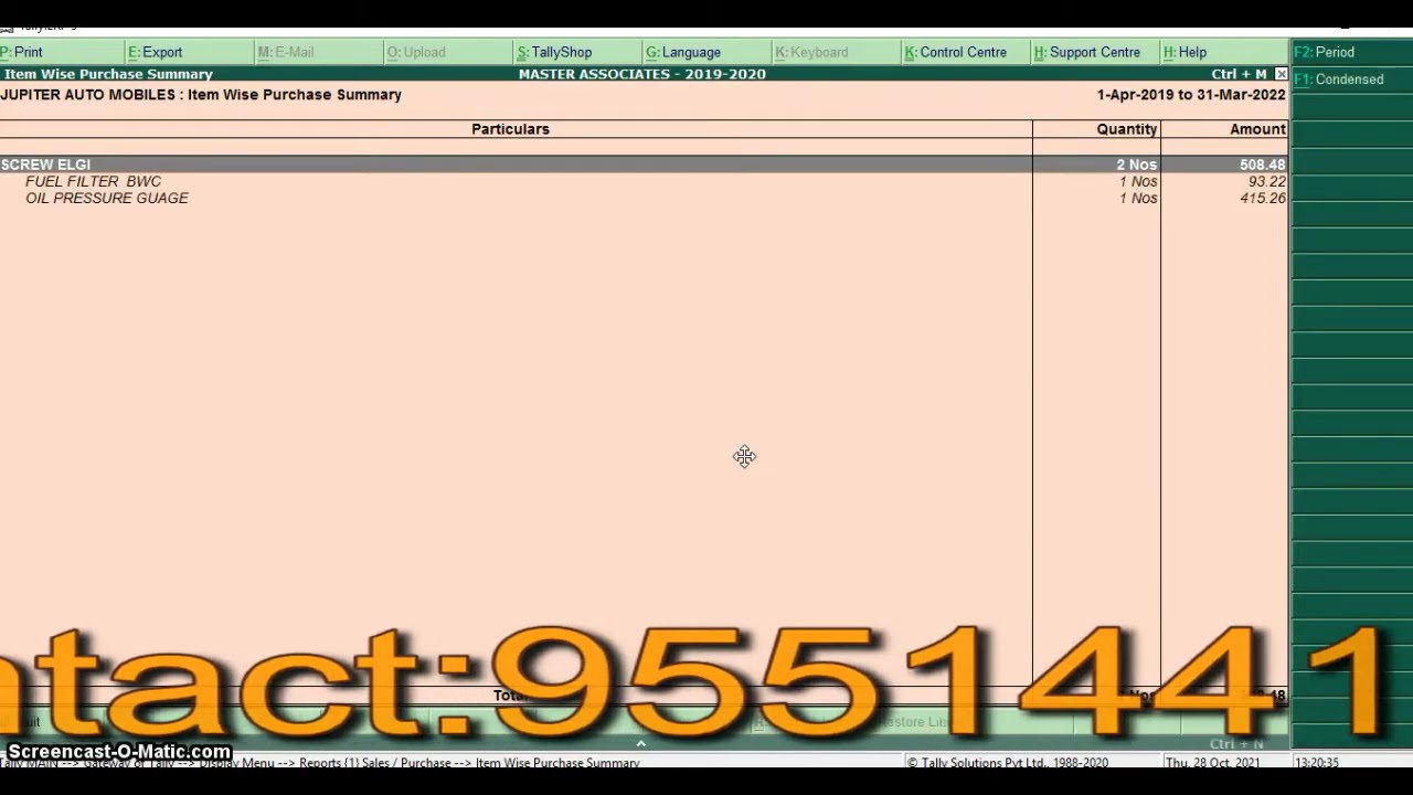 Supplier wise Purchase Summary of Item Details - Tally ERP9 and Tally Prime.