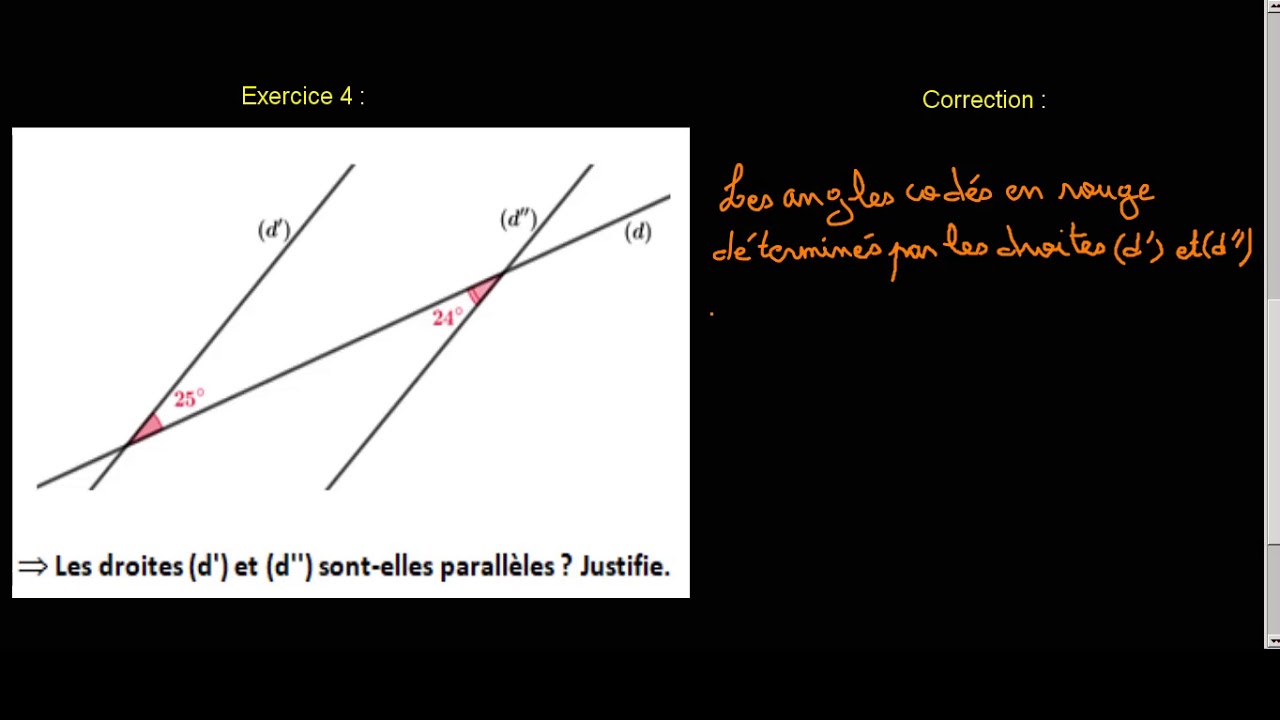 Exercices corrigés - droites parallèles et sécantes (exercice 3 et 4