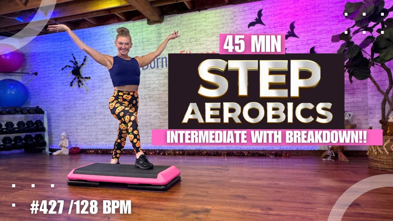 CARDIO STEP AEROBICS - 45 min Intermediate Step Class - 128 BPM - #427 ...