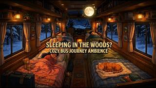 Sleeping in the Woods 🌙 Cozy Bus Journey Ambience, Falling Snow & Fireplace | 2 Hours TV Background screenshot 5