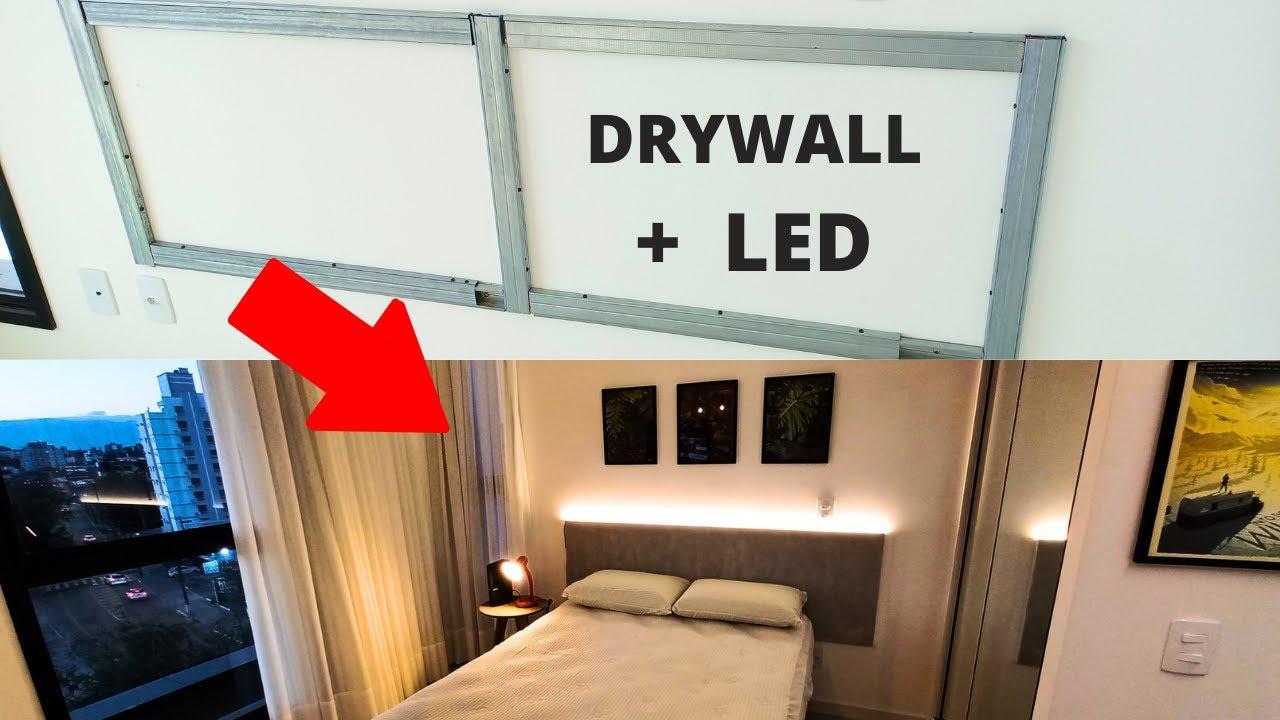 CABECEIRA DE CAMA DRYWALL COM FITA DE LED
