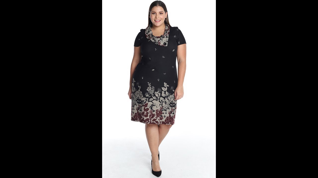 Vestido en Tejido de Punto negro con detalle en cuello. Talla Extra Grande. RIMINI WOMAN