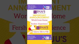 Byju's online job ~ Byju's Recruitment 2023~fersher/Experience #workfromhome