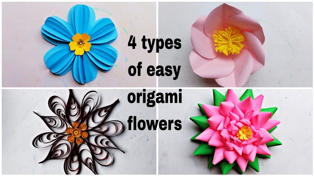 4 types of beautiful origami flowers making step by step || paper ...