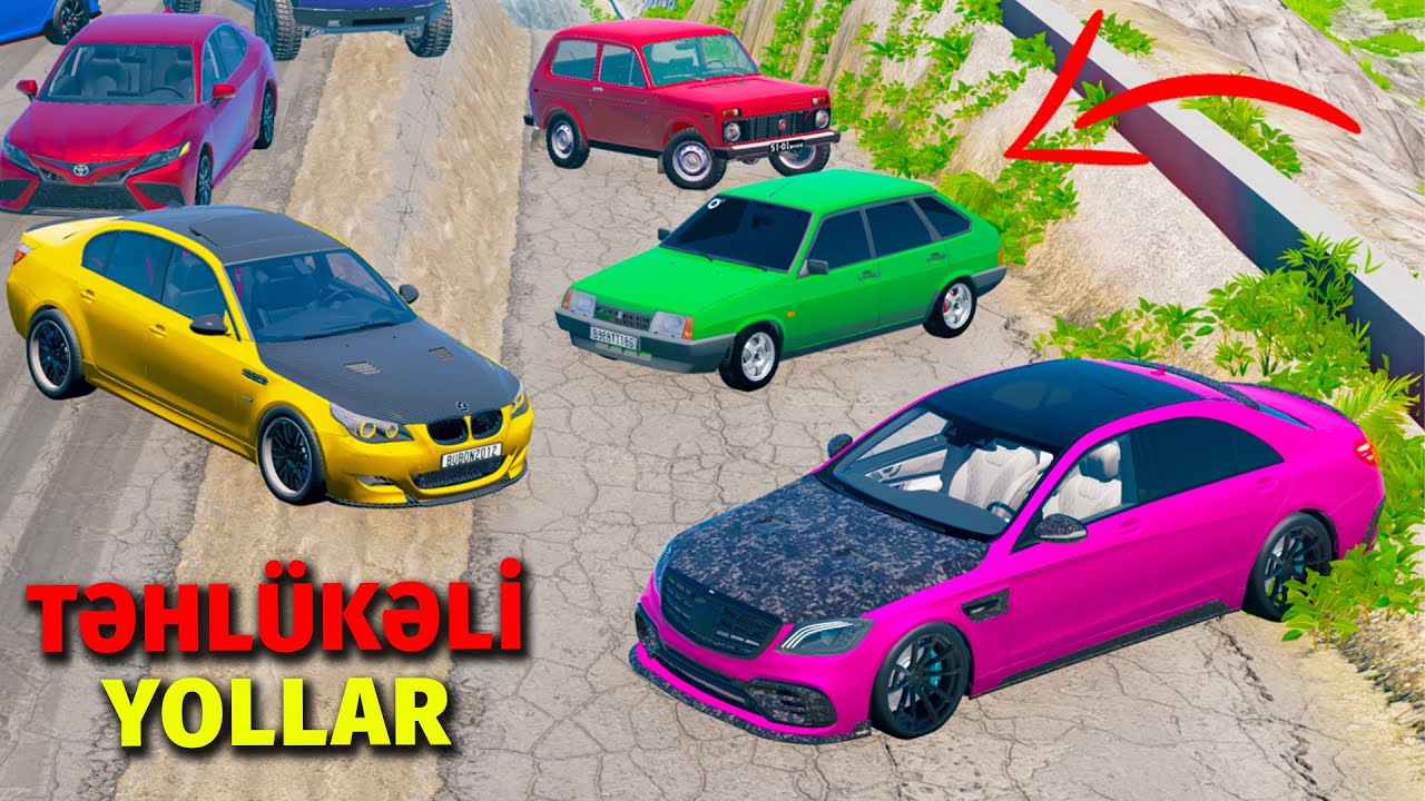 Təhlükəli Yollar - Lada Niva Vaz 2109, Bmw E60, W222, Type R, Kia Rio | BeamNG.Drive  