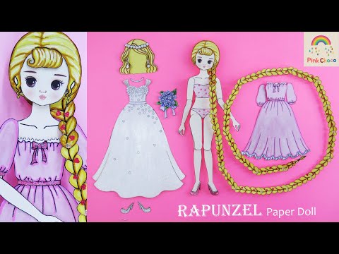 RAPUNZEL PAPER DOLLS DRESS UP PAPERCRAFT HANDMADE MAKE  HAIR FOR RAPUNZEL WEDDING DRESS PINKCHOCO