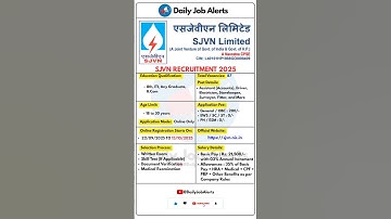 SJVN Workman Trainee Recruitment 2025 | New Vacancy 2025 | Daily Job Alerts #shorts