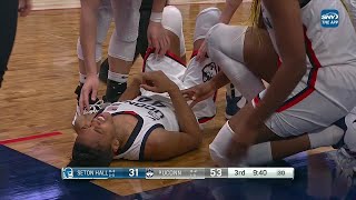 SCARY Fall By Aubrey Griffin, Lands On Her Hip | #9 UConn Huskies Women's Basketball vs Seton Hall