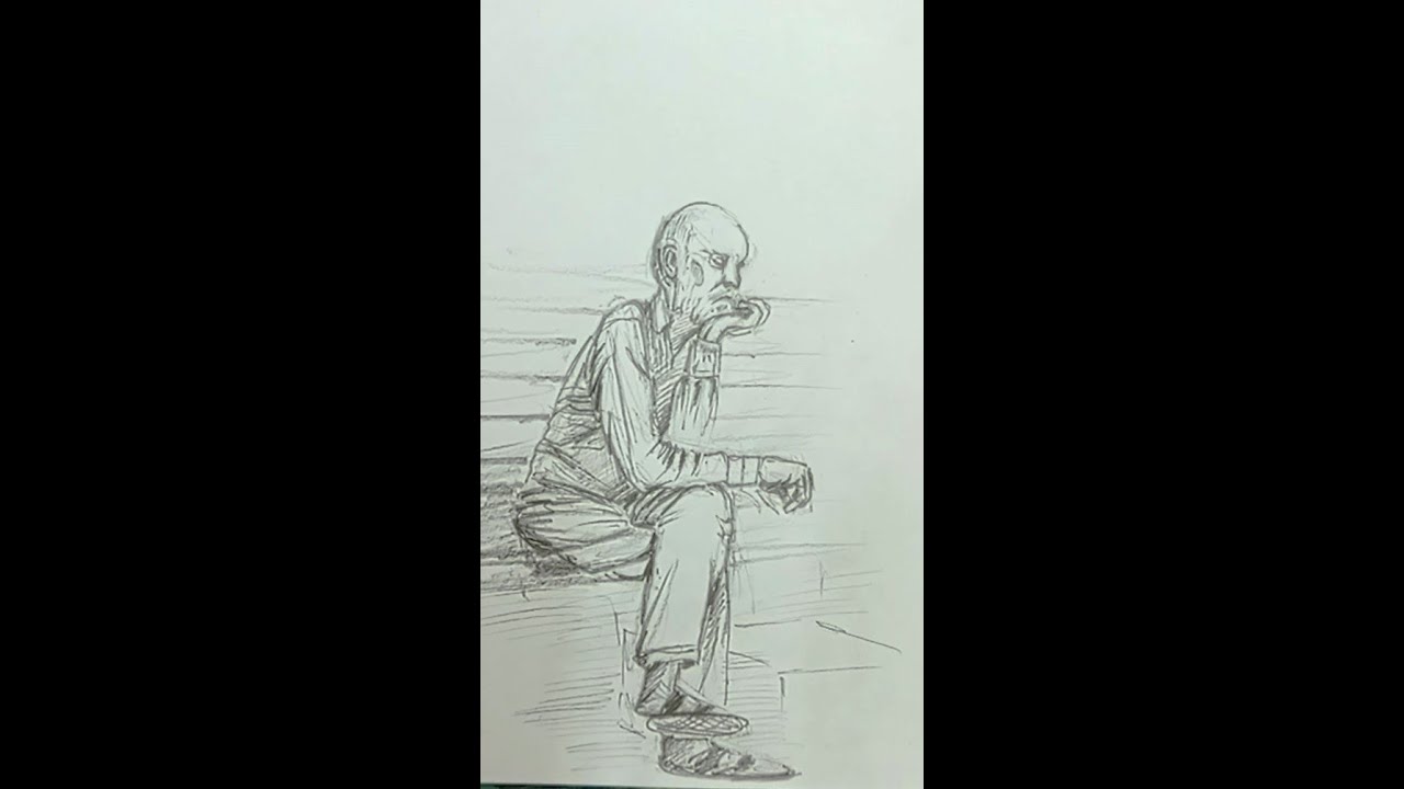 Old Man Sitting Drawing | Pencil Sketch