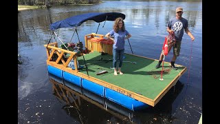 My Cheap Homemade Pontoon #2 with Magnet Fishing, Fish Fishing, Golf, and Kayaking.