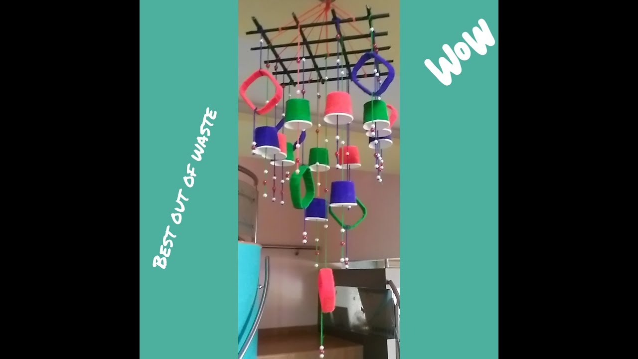 WIND Chimes /DIY craft : using plastic bottle ,paper cup and news paper