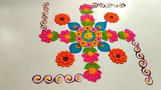Ganesh chaturthi rangoli designs | Simple rangoli design with spoon | Easy Unique rangoli designs screenshot 4