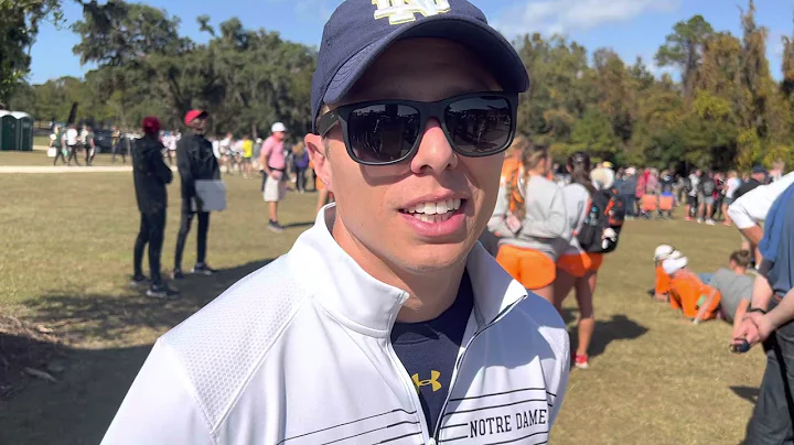 Sean Carlson talks after Notre Dame finishes a dis...