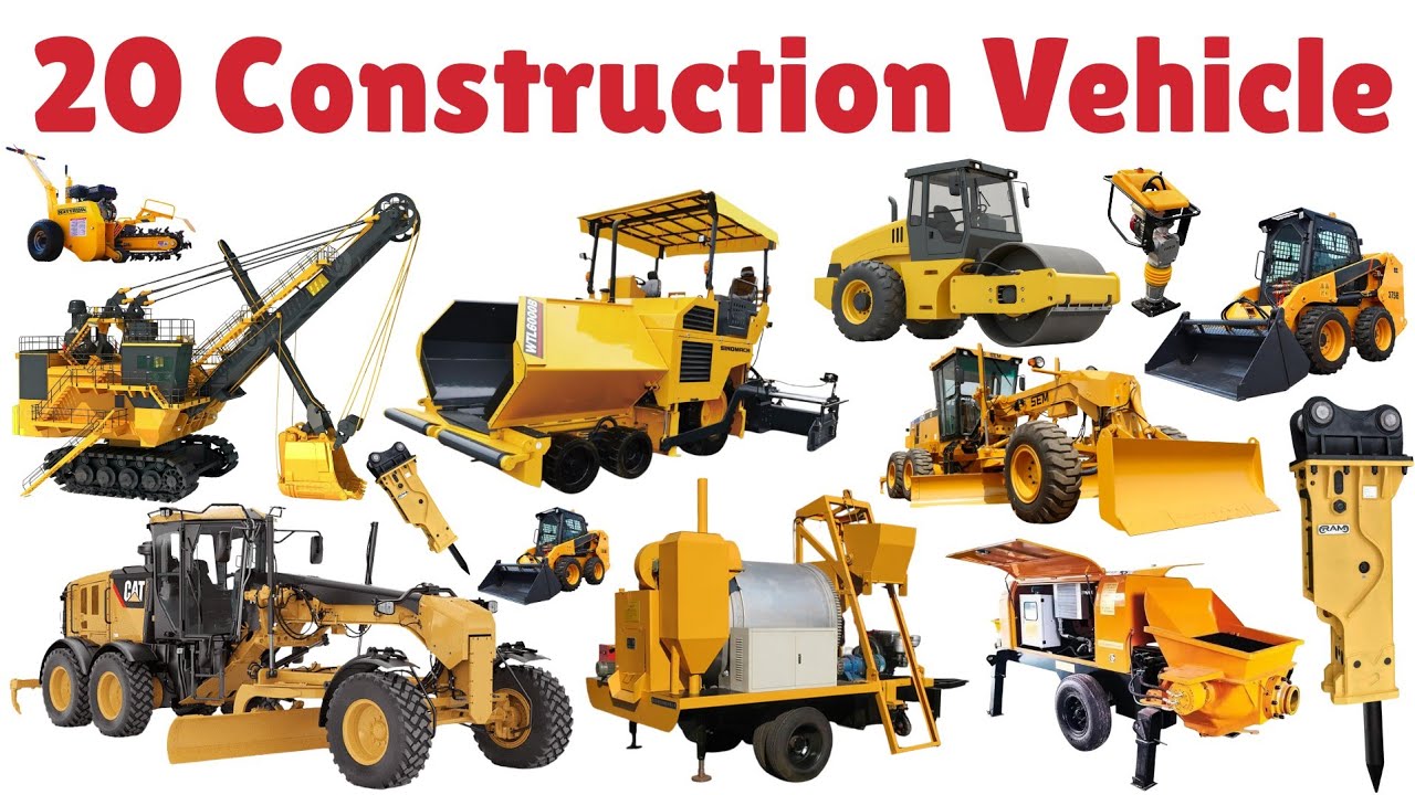 20 निर्माण वाहन सीखें बच्चों के लिए | Learn 20 Construction Vehicle Name with pictures and Sounds