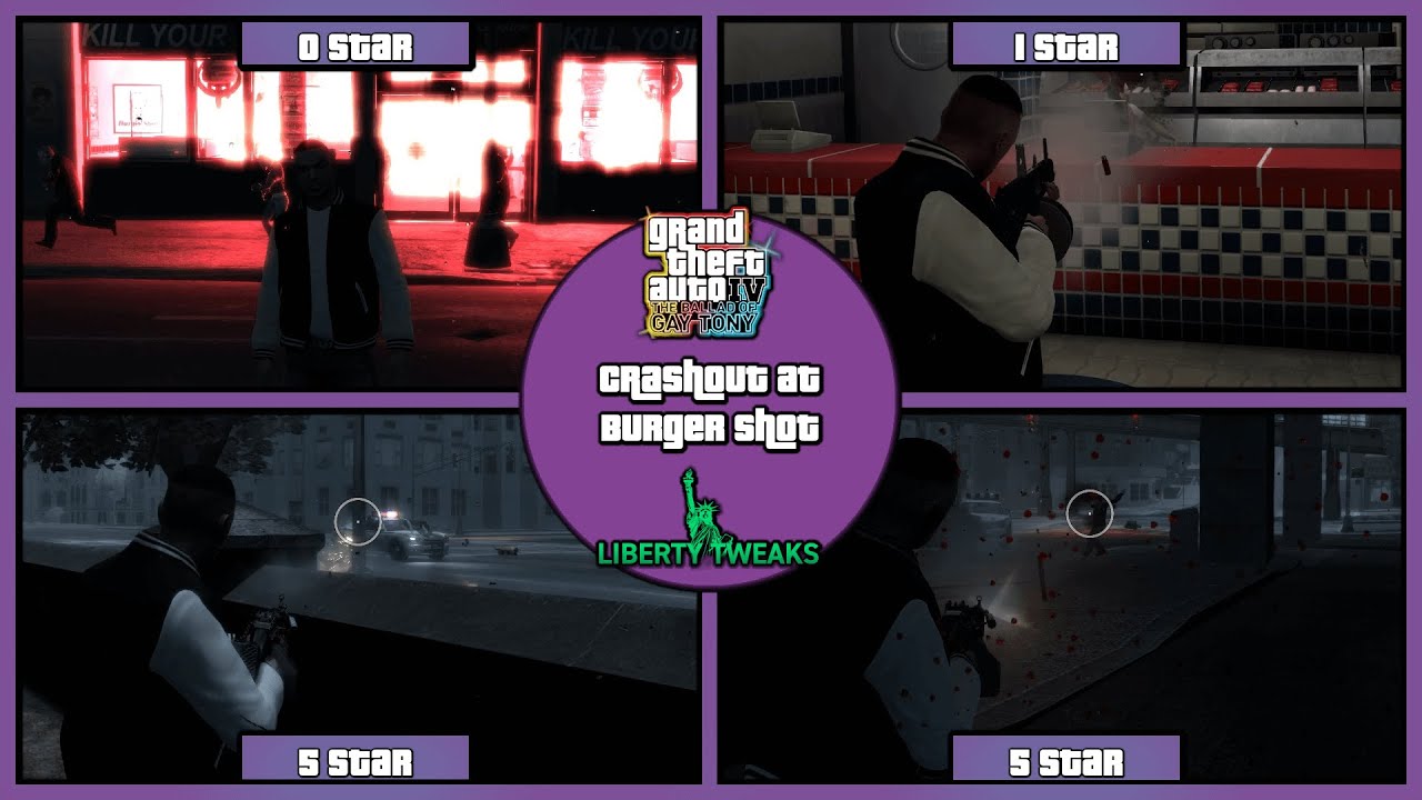 GTA IV TBoGT - Burger Shot Incident + 6 Star Escape