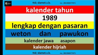 kalender 1989 lengkap pawukon - weton - pasaran kalender jawa / hijriah