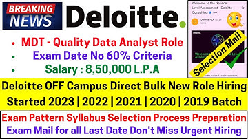 Deloitte New Role OFF Campus Direct Bulk Hiring 2023-2019 Batch No Criteria MDT Data Analyst 8.5 LPA