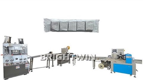 Chicken cubes pressing paper wrapping and pillow bag packing machine line (5 cubes in each bag)