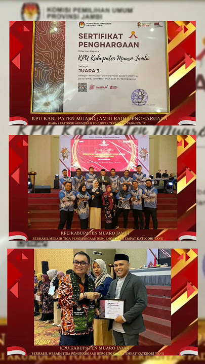 KPU Kabupaten Muaro Jambi Raih 3 Penghargaan di Pemilu Serentak 2024 Provinsi jambi