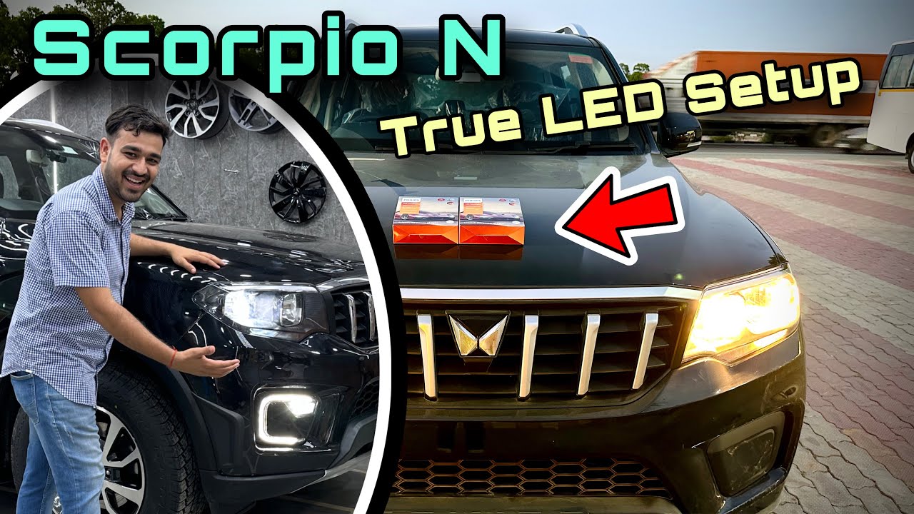 Scorpio N Before Helogen - After True LED Headlight 🔥 Install & Review || H7 Low, High Beam❓