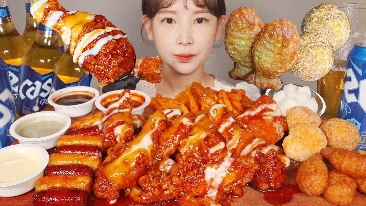 꾸덕꾸덕 킹트리플 양념치킨🐔 사이드 4종 맥주는 선택 아닌 필수‼️ Korean Sweet Chicken [eating show]mukbang korean food