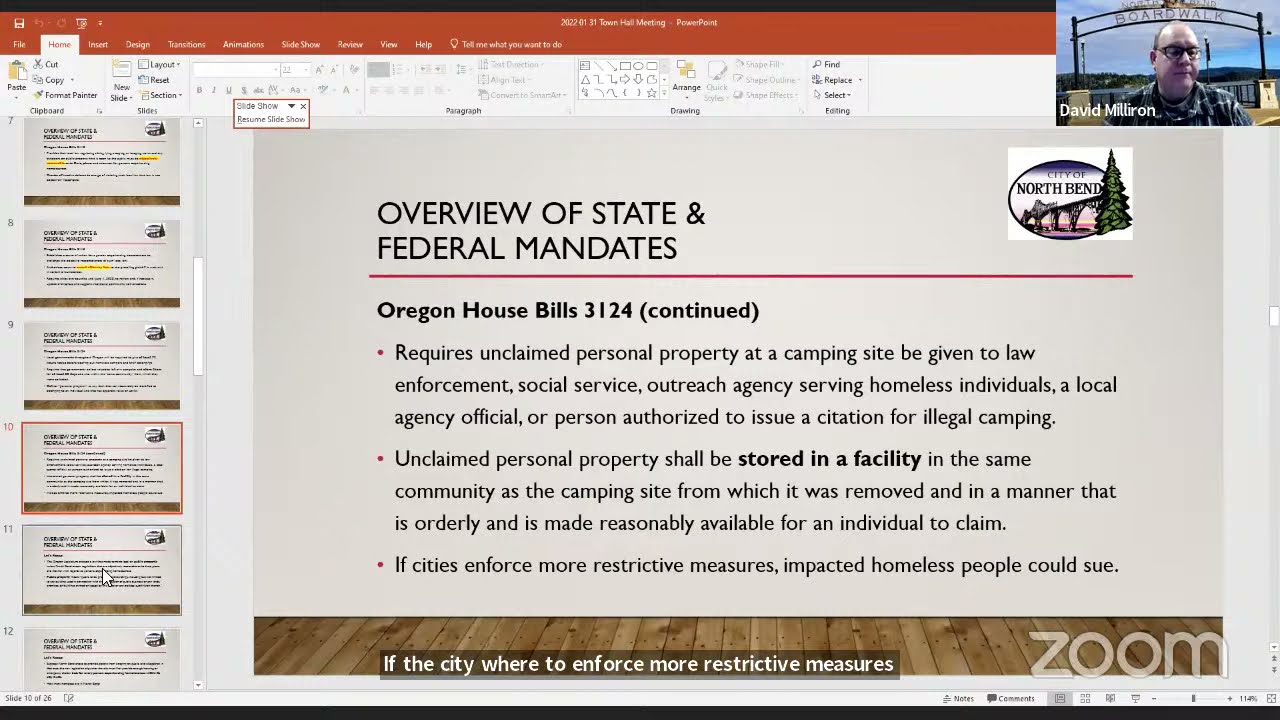 City of North Bend Virtual Town Hall Meeting Homeless and Camping