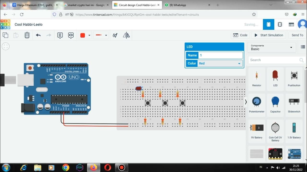 TINKERCAD|| RANGKAIAN ARDUINO UNO DENGAN PUSH BUTTON - YouTube