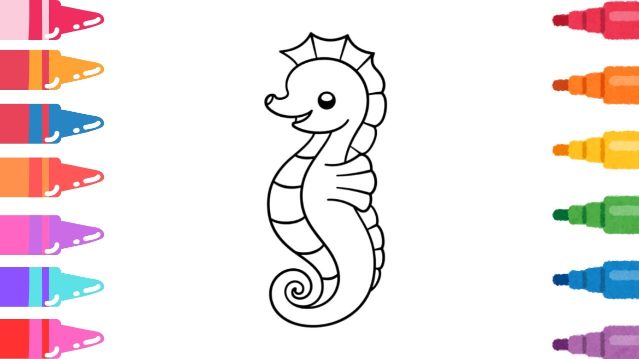 Красивый рисунок морского конька, раскраска и рисование для детей и малышей_ Детское творчество 🌈🎨