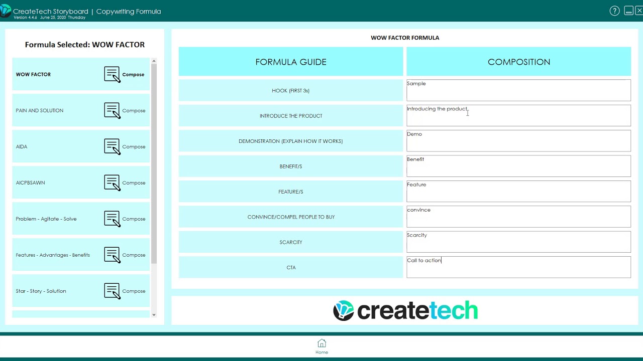 CreateTech Storyboard - Copywriting Formulas