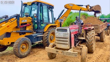 Jcb 3dx Backhoe Loader Machine Loading Red Mud In 2 Massey Ferguson 7250 Di Tractor | Jcb Tractor