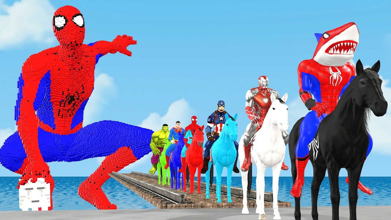 Game Playing Spider-Man TAKES ON Batman In EPIC Horseback Ride Challenge vs superman vs ion man