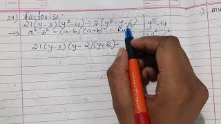 Factorise: 21(y - 3)(y ^ 2 - 4) รท 7 (y^-y -6)