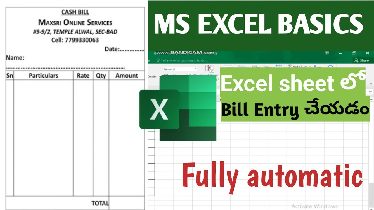 Fully Automatic invoice in ms excel Ms excel in telugu How to Create ...