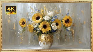 Vibrant Sunflower Bouquet | Gold Framed 4K Art Screensaver | Elegant Golden Still Life TV Wallpaper screenshot 2