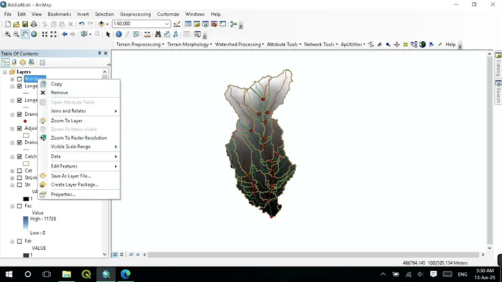 Archydro watershed delineation