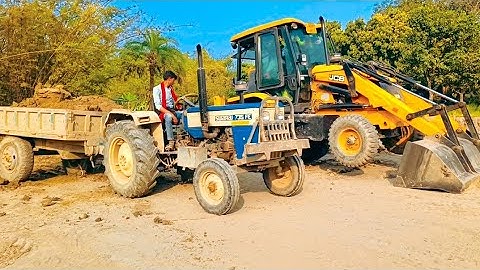 JCB Backhoe Loader Loading Mud on Eicher 551 | Swaraj 744FE | Sonalika Tractor