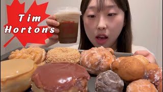 eng)ASMR먹방| 캐나다 메이플 도넛🍁맛이 궁금하신가요?| 캐나다 국민카페 팀홀튼 도넛 #eatingsounds #mukbang 노토킹#notalking#korean 디저트