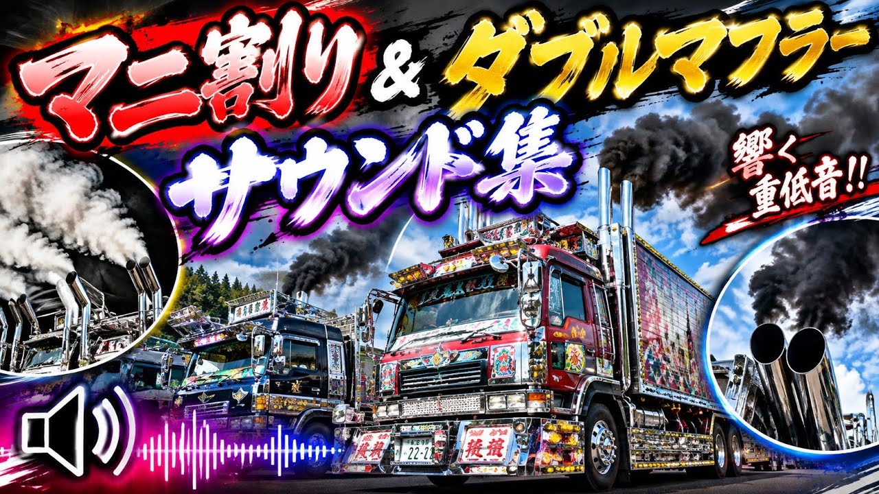 迫力のマフラーサウンド集】デコトラマニ割り&ダブルマフラー