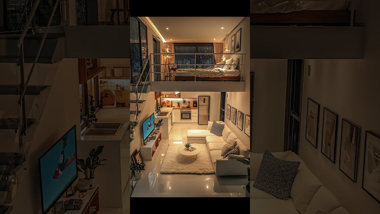 Elegant Modern Loft Apartment With Cozy Mezzanine Bedroom And Stunning Night View
