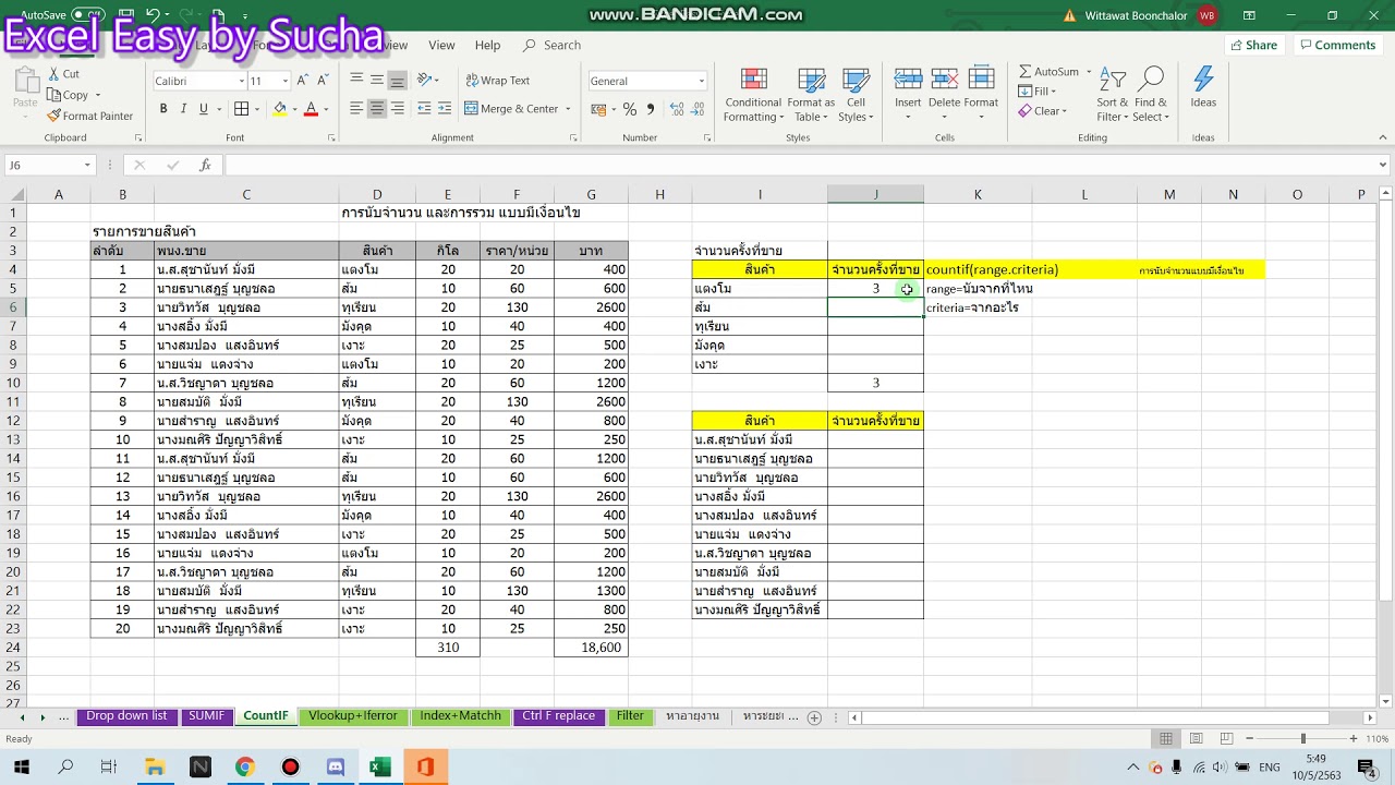 Excel : การนับจำนวนใน Excel โดยฟังก์ชัน COUNTIF()