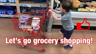 Grocery  Shopping trip with kid size shopping cart * NO JUNK FOOD choices *