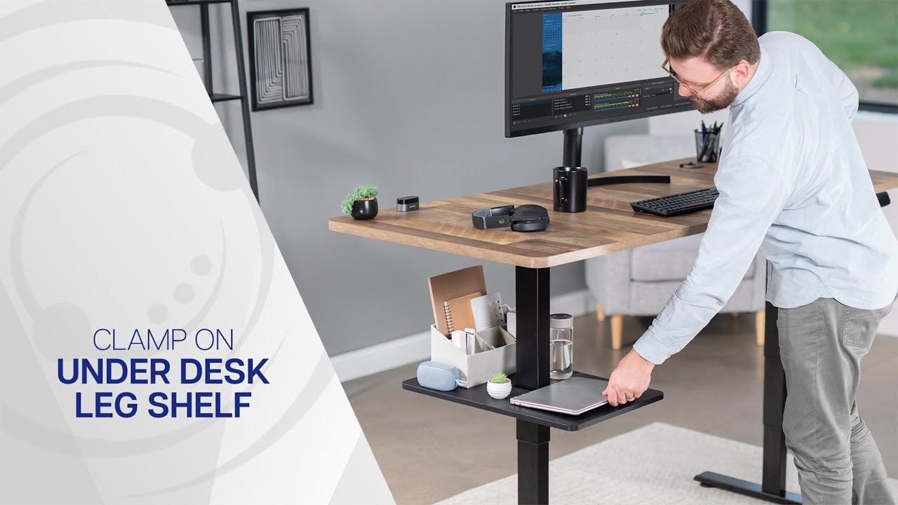 VIVO Clamp-on Desk Leg Shelf, Under Desk 12 X 8 Inch Hidden Storage Tray For Battery Back-up